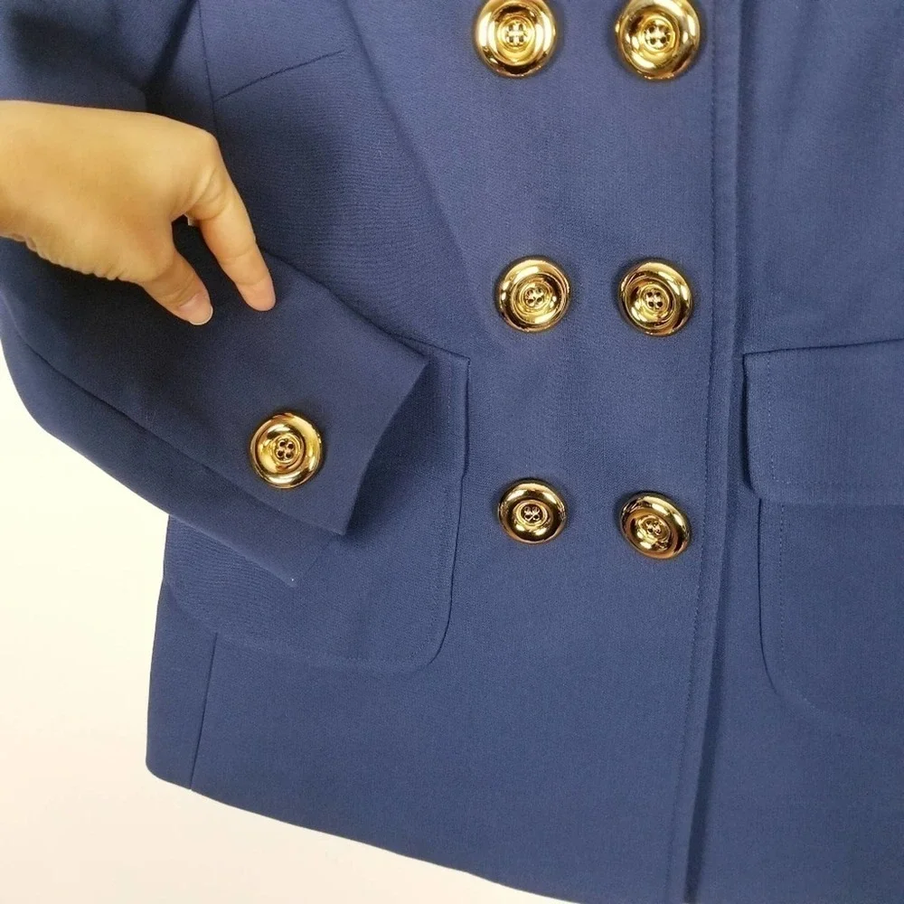 Michael Kors Collection, Italy, navy blue double breasted blazer jacket, size 4 - Picture 4 of 8